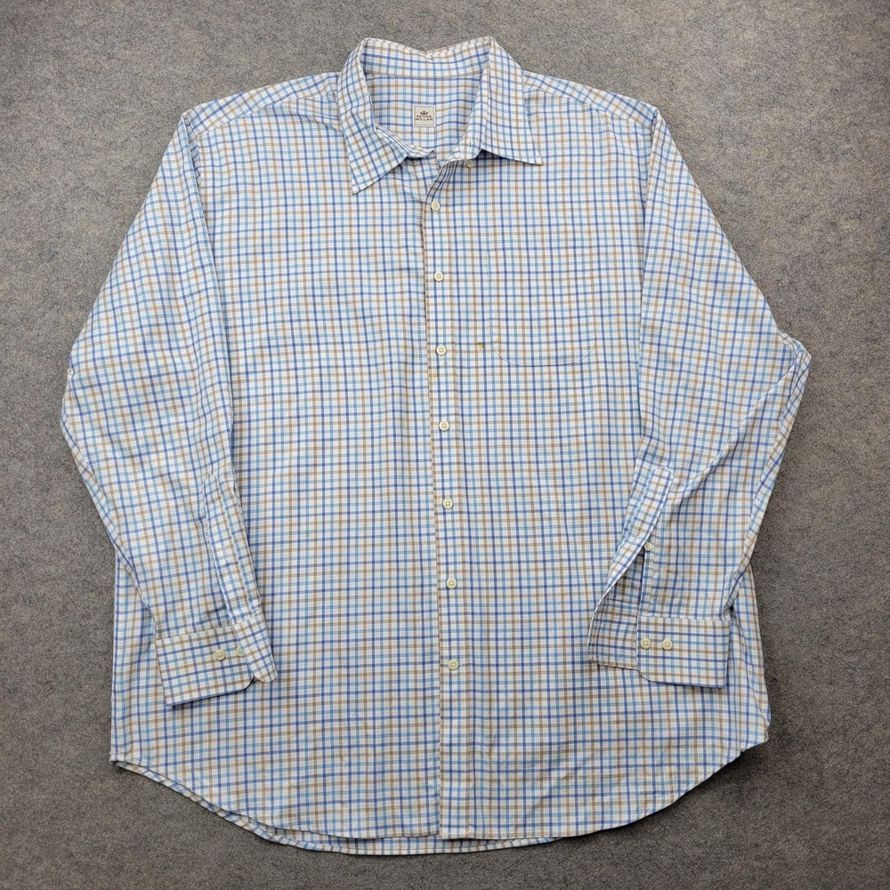 Peter Millar Shirt Mens 2XL Blue Plaid Cotton Button Front Long Sleeve Casual*